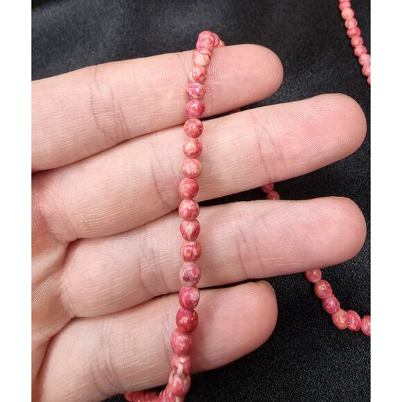 Vintage Long Rhodonite Beaded Necklace 35" Long Pink & White Gemstone Strand Jew - Picture 3 of 6